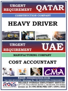 Urgent job openings for Heavy Drivers in Qatar and Cost Accountants in UAE by Reliable Overseas Employment Services