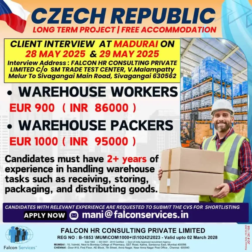 Walk-in interview for urgent warehouse jobs in Czech Republic