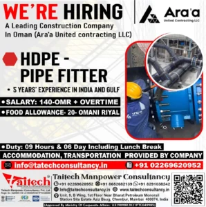 HDPE Pipe Fitter Job Vacancy in Oman – Ara’a Contracting 2025 Recruitment Poster