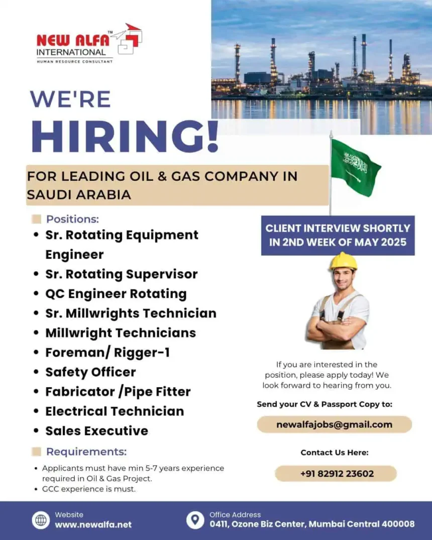 Oil and Gas Jobs in Saudi Arabia 2025 – Hiring Notice by New Alfa International